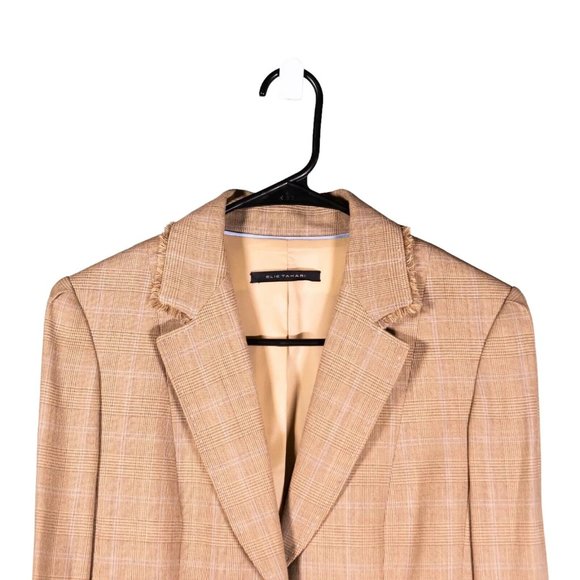 Elie Tahari Womens Blazer Beige Plaid Wool Stretch Work Career Suit Jacket 4 - Picture 6 of 10